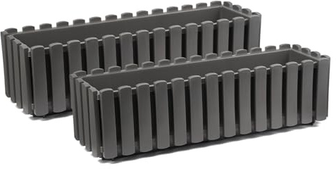 Tymar Blumenkasten landhausstil, Balkonkasten lattenoptik, Pflanzkasten Landhaus, 2er-Pack, Garten, Balkon, Terrasse (Grau, 60 cm)