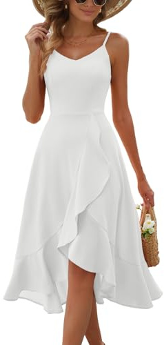DRESSTELLS Women's Cocktail Dress for Wedding Guest, Formal Church Bridesmaid Aline Fit Flare Evening Party High Low Ruffle Dresses White L