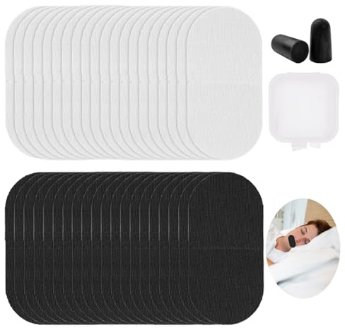 ‌40 patchs buccaux anti-ronflement avec 1 paire de bouchons d'oreilles en mousse – Solution pour hommes, favorise la respiration nasale.