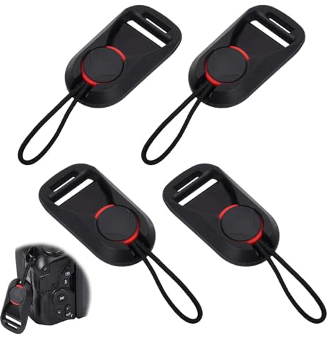 4-pack kamerarem snabbfrigörande spännen, kamera nacke axelrem snabbfrigörande öglor, kamerarem snabba kontakter, universellt anslutningsspänne adapter (svart), Svart, en storlek