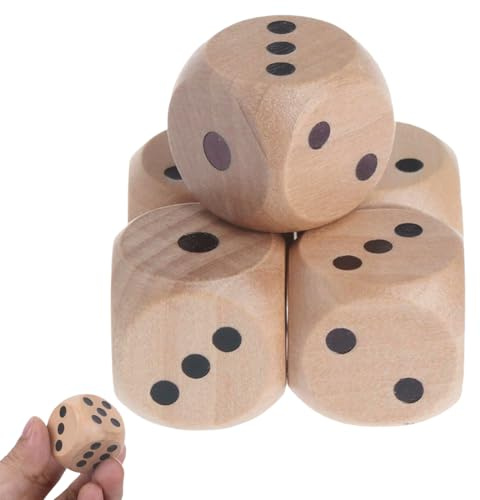 IKOPFLN 5 Pièce Cubes en Bois, dés de Jeu à Six côtés, dés en Bois Massif, dés à Points, 30mm