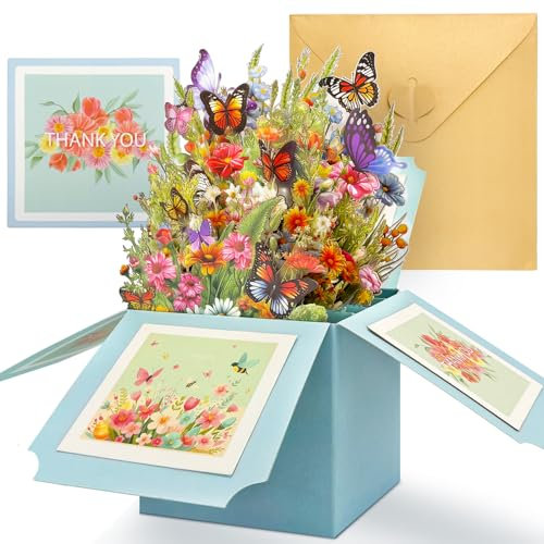 YianHien Schmetterlinge Geburtstagskarte Frau, Exquisite 3D Pop Up Karte Geburtstag Blumen, Besondere Popup Geburtstagskarte für Mama Oma Ehefrau Tochter Freundin Schwestern, Happy Birthday Karte