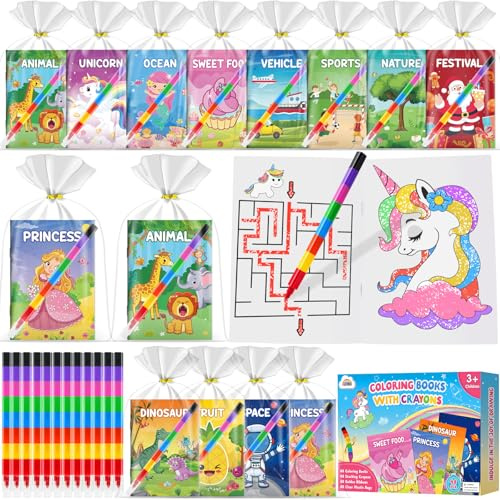 ZMLM Party Bag Fillers for Kids - 48 Pcs Colouring Books with Crayons | Wedding Activity Packs, Ready-to-Pack Party Sets, Colouring & Mazes, Screen-Free Fun, Birthday Party Favours, Class Gifts