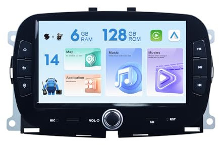 MISONDA 6G + 128G Android 14 Autoradio per Fiat 500 2016-2020 Wireless CarPlay Android Auto 7 pollici IPS Stereo con DSP Mirror Link Bluetooth WiFi GPS FM/RDS RDS SWC telecamera posteriore + microfono