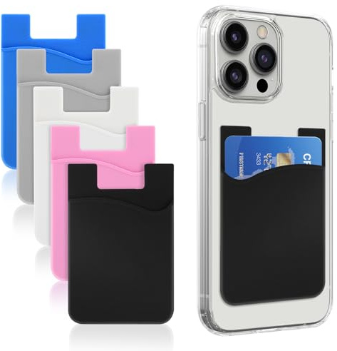 KFHENSOMR Phone Card Holder 5 Pcs Silicone Phone Wallet Case with Strong Adhesive Credit Card Holder Stick on Smartphone Cases Pocket Compatible with Most of Cellphones