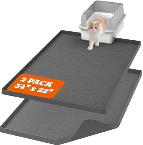 Pawtners Large Cat Litter Mat for Litter Box 2 Packs, 34 x 22 Waterproof Silicone Pad for Floor, Easy to Clean, Gray