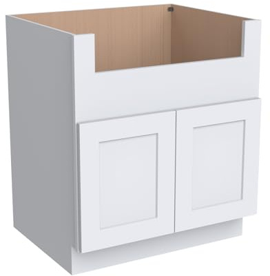 CozyHommie 33 RTA Shaker Solid Wood White Farmhouse Sink Base Cabinet WITT 2 Doors - Large Capacity Under Sink Storage with Soft-Close Doors for Kitchen, Bathroom, Laundry Room (White)