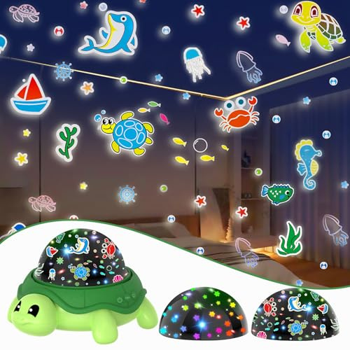 HomeVC Kids Projector Night Light, Turtle Baby Lights Projector with 2 Projection Theme 360° Rotate Baby Night Lamp for Toddler Bedroom Boys & Girls Birthday, Christmas Gifts (Green)