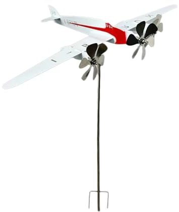 Veleta de avión - Molino de viento de jardín al aire libre, escultura de jardín de avión, veleta de avións con forma 3D | Estacas de jardíns de avións, decoración de jardíns para terraza, césped y ado
