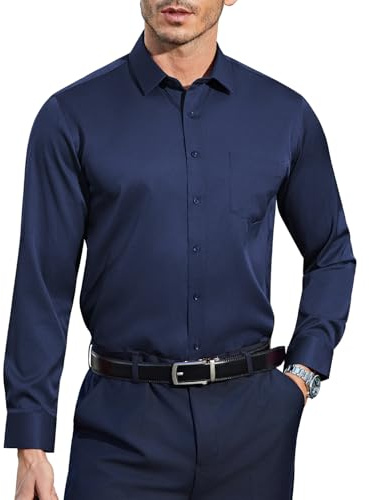 Casey Kevin Camicia Uomo Maniche Lunghe No Stiro Antipiega, Elegante Business Casual Camicie con Bottoni & Tasche, Regular Fit