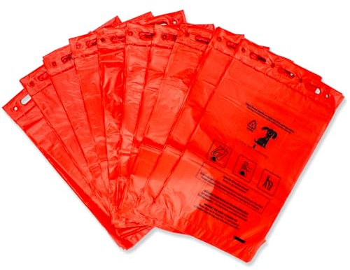 1000 sacchetti per escrementi di cani (10 blocchi da 100 sacchetti), da appendere, rosso in 21 x 31,5 cm + bordo di 3,5 cm