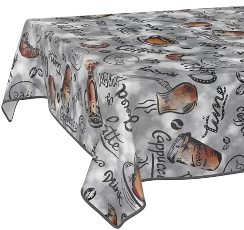 Wachstuchtischdecke Tischdecke abwaschbar Wachstischdecke pflegeleicht wasserabweisend Lotuseffekt Gartentischdecke Coffee Kaffee 160 x 140 cm mit Saum (Eingefasst)