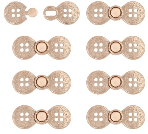 CONCHLERY 24 Pcs Metal Frogs Button Sew On Closures Clasp Clip Hook and Eye Alloy Snap Lock Clasps for Jacket Wrap Shawl Accessories DIY Clothes Accessories, Light Gold