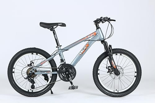 selling united 20 Inch Kids Mountain Bike, Lightweight Steel Frame Bicycle with Front Suspension, Dual Disc Brakes, 6-Speed Gear System, All-Terrain Tires for Boys & Girls (Grey)