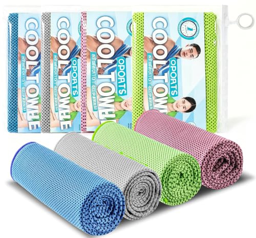 KANGSIT Cooling Towel, 4 Pack for Neck, 30 x 100cm | Soft Breathable Microfibre, Stay Cool Ice, For Gym Workout Yoga Golf Running Camping