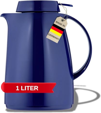 Helios Servitherm - Bouteille Isotherme - Bleu foncé - 1,0 l - 6 h - Garde Les Boissons Chaudes et Froides - Utilisation à Une Main - Design Robuste pour café et thé