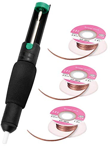 KARAA 4 Pezzi Pompa Dissaldante Kit, Saldatore a Stagno Treccia Dissaldante Pompa Dissaldante con 3 Pezzi Stoppino Dissaldante