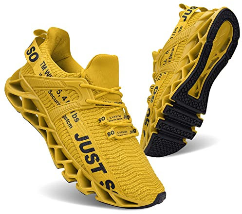Wonesion Uomo Scarpe da Running Corsa Camminata Casual Jogging Trekking Tennis Mesh Fitness Sportive Palestra Sneakers, Giallo, EU43