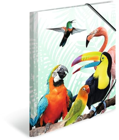 HERMA Sammelmappe A4 Papagei, Kinder Eckspanner-Mappe aus Kunststoff mit Tier Motiv, Gummizug, Innenklappen und Innendruck für Jungen und Mädchen