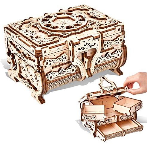 Varbertos 3D Wooden Puzzle Mechanical Treasure Box, Wood Creative Assembly Model Building Kits to Build for Adults and Teens, DIY Wooden Puzzle Hobbies Projects Gift for Women and Kids