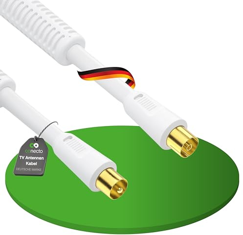 conecto Cable de Antena Sat Cable coaxial Cable de satélite TV 7,5m 4-Fold blindado IEC Enchufe con ferritas, para HDTV, Receptor, satélite, Dab, Radio, Blanco