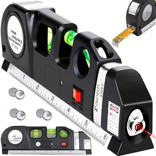 Retoo Nivel Láser con Burbuja Magnético, Cinta Métrica 250 cm y Regla de Medición, Herramienta para Bricolaje, Pintura y Pladur con Puntero Preciso
