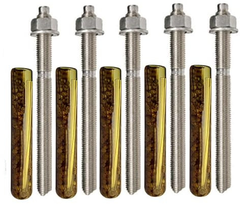 Juego de 5 barras de anclaje para cargas pesadas + cartucho de anclaje compuesto de acero galvanizado o acero inoxidable (acero galvanizado, M20 x 260 mm)