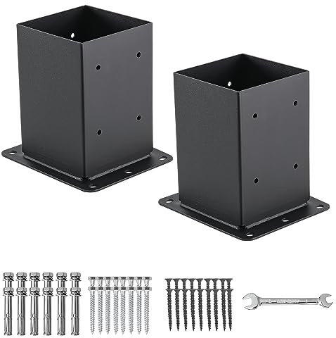 AXWHYS 4x4 Post Base 2 Pcs, (Inner Size 3.6x3.6) Post Anchors, 13GA Thick Solid Steel & Black Powder Coated,Deck Post Brackets Support Deck Base Plate Pergola Brackets Fence Kit Mailbox Mount