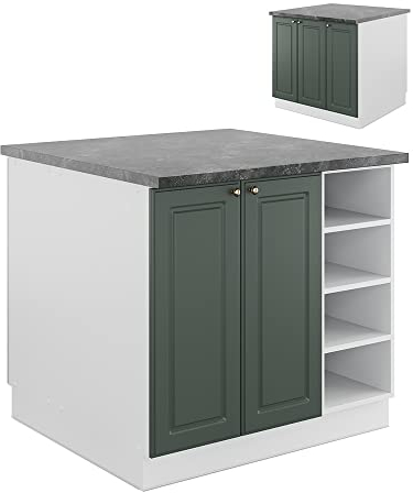 Vicco Kücheninsel Fame-Line, Grün-Gold Landhaus/Weiß, 90 cm ohne Arbeitsplatte