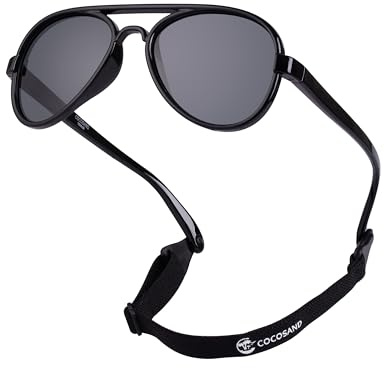 COCOSAND Lunettes de soleil aviateur pour bébé garçon et fille avec sangle polarisée flexible rétro pilote pour nourrissons de 0 à 24 mois, Small (Age 2-6)