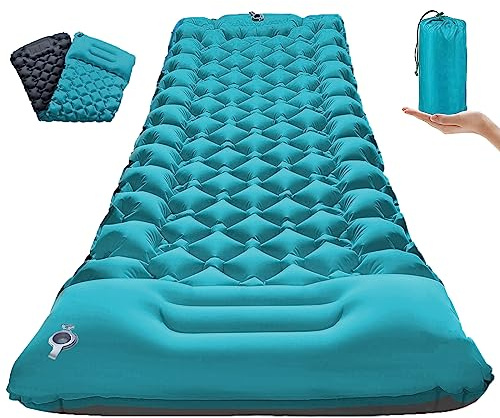 TENQUAN Self Inflating Camping Mat 9CM Thick, Camping Mattress, Blue | Ultralight Waterproof Sleeping Mat, Built-in Foot Pump Pillow, Camping Bed for Travel Backpacking Trekking Hiking