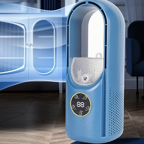 Flügelloser Tischventilator, Flügelloser Ventilator mit USB-betriebenem LED-Licht, 6 Geschwindigkeitsstufen, Luftbefeuchter und Timing-Funktion, Kühlventilator