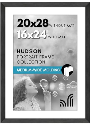 Americanflat 20x28 Picture Frame with Polished Plexiglass - Use as 16x24 Frame with Mat or Display 20x28 Photo Without Mat - Hudson Collection - Wide Picture Frames for Wall Display - Black