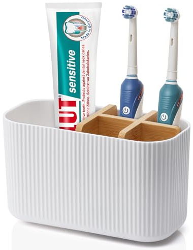 GFWARE White Toothbrush Holder - Bamboo Toothbrush Holders for Bathrooms Electric Toothbrush Holder Organizer Kids Toothbrush Holders for Bathrooms Countertop
