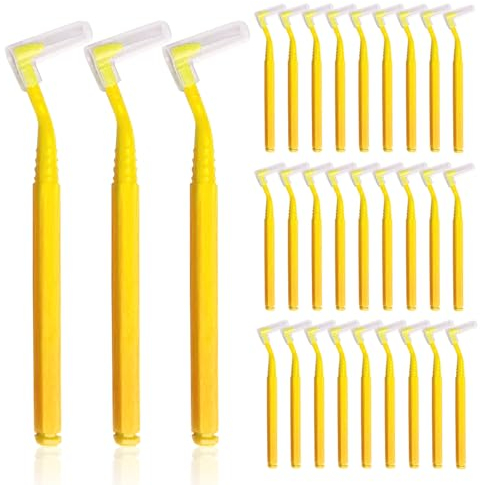 SKHAOVS 30 Stück Gelb Zahnzwischenraumbürste,Zahnseide Sticks Dental mit Anti-Rutsch-Griff,Zahnseide-Bürsten für Zwischen Zähne und Zahnfleisch Zahnreinigung Werkzeug(30 PCS)