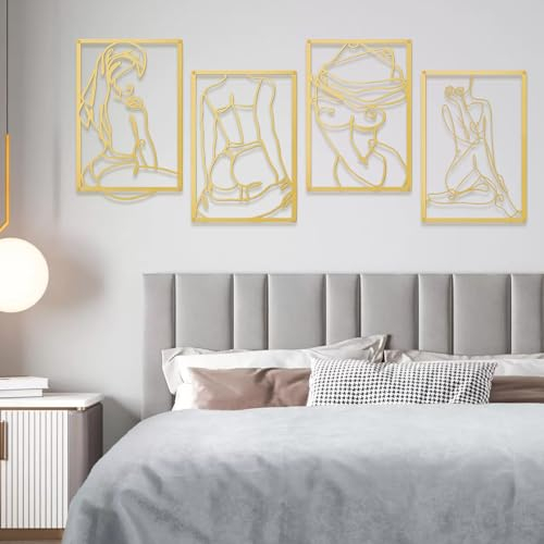 Yunjuhop Goldene Wanddekoration aus Metall, Wandbehangskulpturen, minimalistisches Wandbild, abstrakte Kunst, Wandskulpturen für Moderne über dem Bett