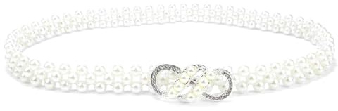 QKEPCY Cinturón Elástico Perlas Artificiales Hebilla Brillante Decorativa Ajustable Elegante Accesorio Mujer Vestido Noche Boda Celebración