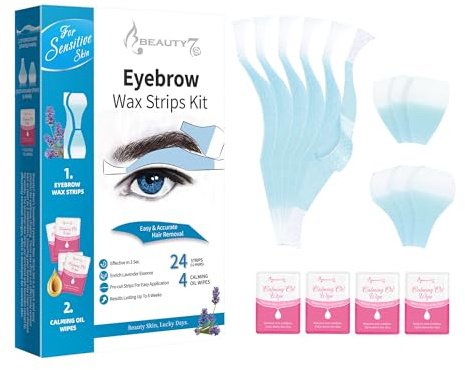 Bandes de Cire Froide Dépilatoire pour Sourcils Homme - Peaux Sensibles - 24 Bandes avec 4 Lingettes Apaisantes - Prédécoupées pour L'épilation du Visage