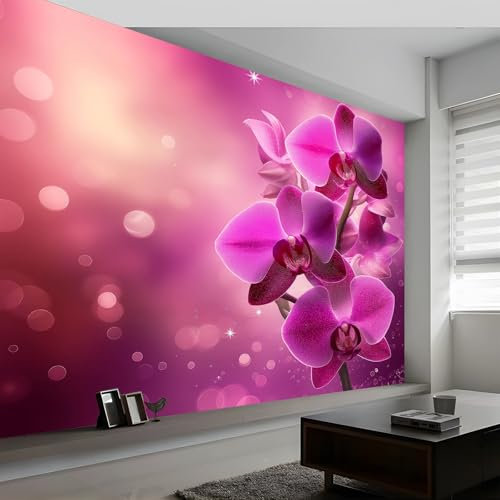 Fototapete Elegante Pflanzenorchidee Tapete 200 x 140 cm (B x H), Lila Blumen Vlies Wanddeko Vliestapete Wandtapete Dekoration Study Zimmer Wohnzimmer Restaurant Cafe Kinderzimmer