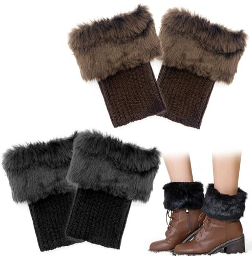 AffeGifts Beinstulpen Fell, Kurze Gestrickte Beinwärmer Warme Flauschige Beinwärmer Beinwärmer Socken Kunstpelz Stulpen Damen Gestrickte Boot Covers Boot Topper Socken Geschenk für Mädchen