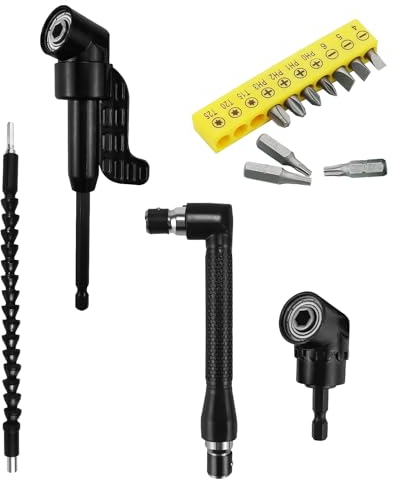 14 Piezas Adaptador de Destornillador Angular Set 105 °Adaptador Atornillador Flexible Enchufes para Destornillador de L-forma para Taladro