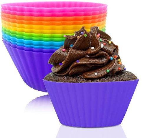 12 Stück Silikon Muffinförmchen, Rund Wiederverwendbare Backförmchen aus Silikon, Antihaftbeschichtet Cupcake Backförmchen, Muffin Formen Muffinform für Kuchen, Eincreme und Pudding, Vielfarbige