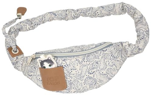 Depesche 13274 TOPModel Cat Love - Bolso Cruzado en Azul Claro y Crema, con Estampado de Gatos, Bolso Bandolera con Correa Ajustable en Longitud