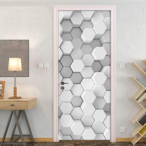 Adesivo Murale per Porta 3D di Arte Moderna con Motivo A Nido d'Ape Bianco Stacca e Attacca Decalcomanie in Vinile Rimovibili per La Decorazione della Casa(W85 x H200 cm)