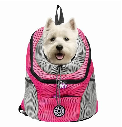 Rumplex Zaino per cani e cani, borsa per il trasporto regolabile per animali domestici, traspirante, per cani e gatti, fino a 10 kg, per viaggi, attività all'aperto, escursionismo (rosa)