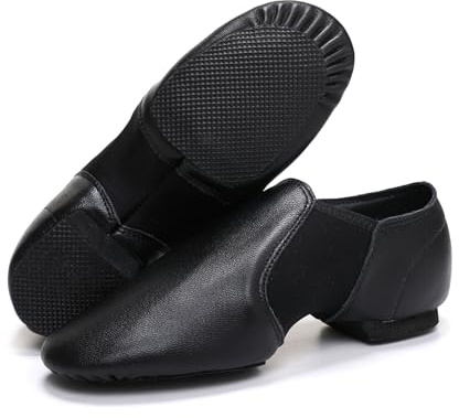 XiaoLiuni Scarpe da danza jazz per ragazze, in vera pelle, scarpe da ballo jazz, per ragazze e ragazzi (bambino/bambino), nero, 1.5 Big Kid
