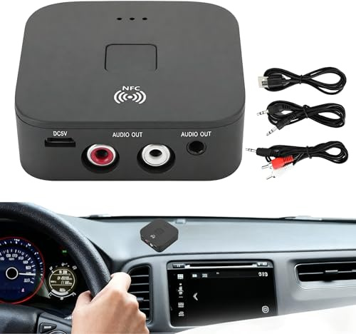 Ticfox Bluetooth 5.0 ljudmottagare med NFC, HiFi Bluetooth-mottagare, 3,5 mm uttag och RCA, USB-kabel, ljudmottagare för TV, bil, högtalare och stereosystem