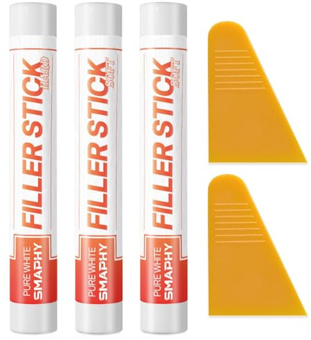 White Wood Filler Sticks 3 Pack - Fil Stick Quickly Fix Nail Hole, Ding, Scratch in Baseboard, Cabinet, Trim, Furniture & Drywall - Wood Repair Putty Wax Pen for Renters & Movers - Pure White