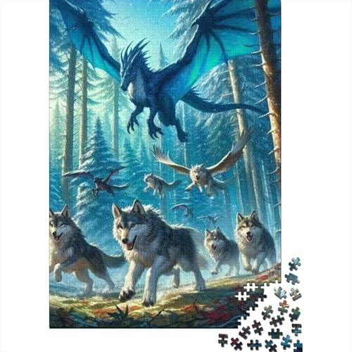 Drache 1000-teiliges Papier Blue Drache & Wolves Erwachsenenpuzzle Für Familien Mit Kindern Ab 8 Jahren Vater-Mutter-Kind Gruppe Familienbonding-Zeit 38x26cm/1000pcs