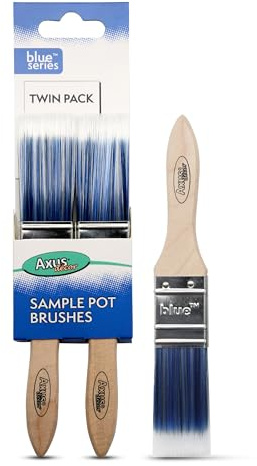 Axus Decor Sample Pot Brush (Blue Color) - Pack of 2 - (2 x 1) - Small Paint Metal brushes,Paint Testers & DIY Brushes for Kids, Rust-Resistant Stainless Steel Ferule, Dowel Decor, Fence Paint Brush